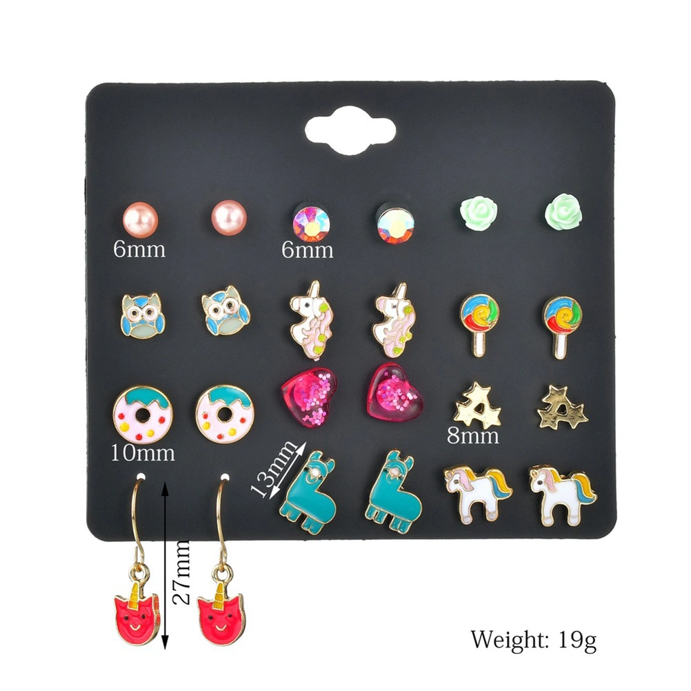 12 Pairs of Assorted Shape Earrings Cartoon Ear Studs Unique Earrings Ear Jewelry Set for Party Daily