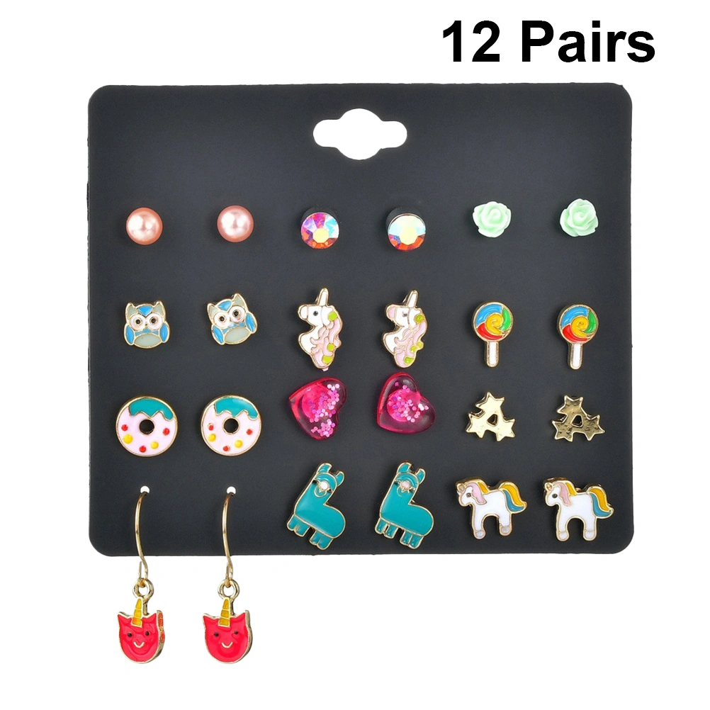 12 Pairs of Assorted Shape Earrings Cartoon Ear Studs Unique Earrings Ear Jewelry Set for Party Daily