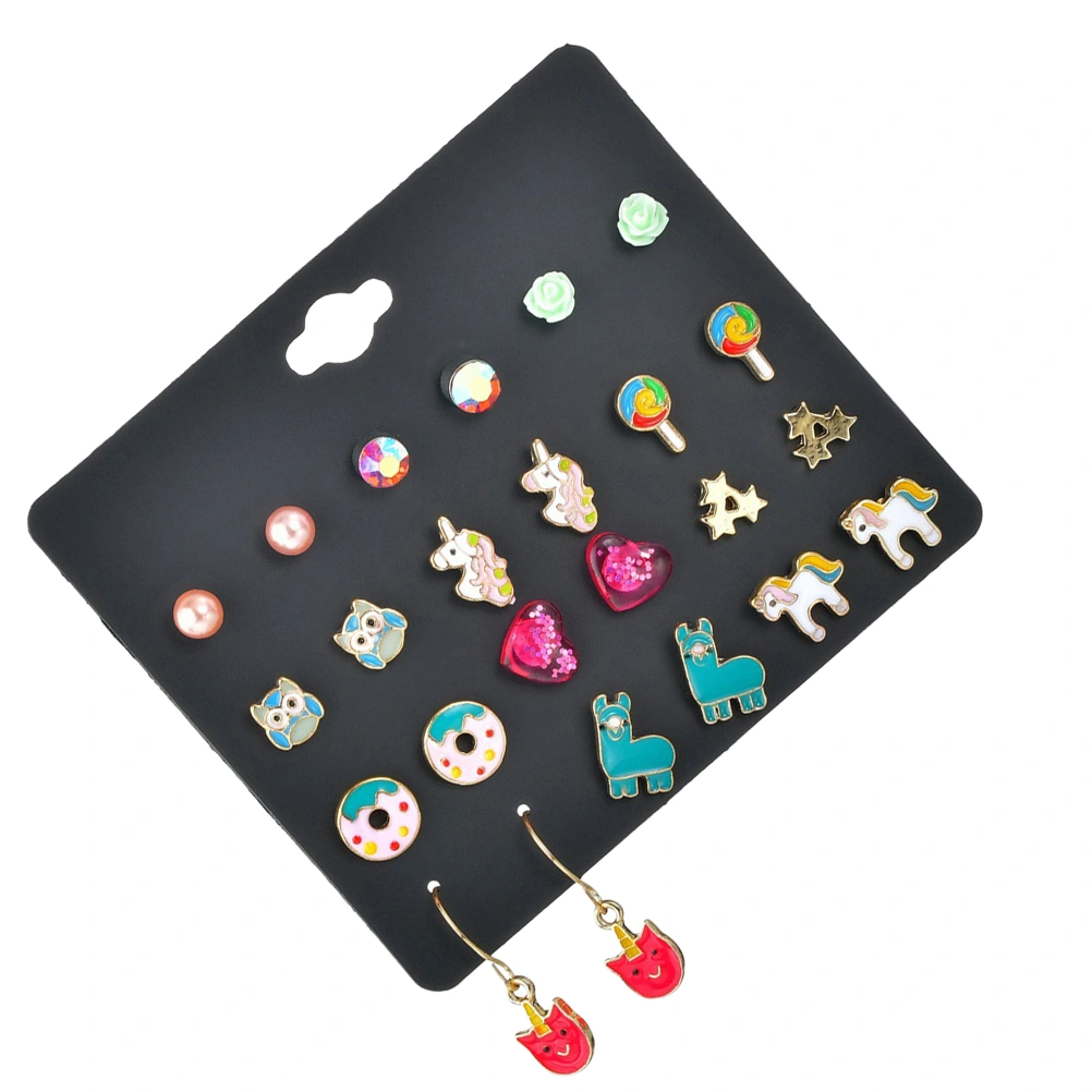 12 Pairs of Assorted Shape Earrings Cartoon Ear Studs Unique Earrings Ear Jewelry Set for Party Daily