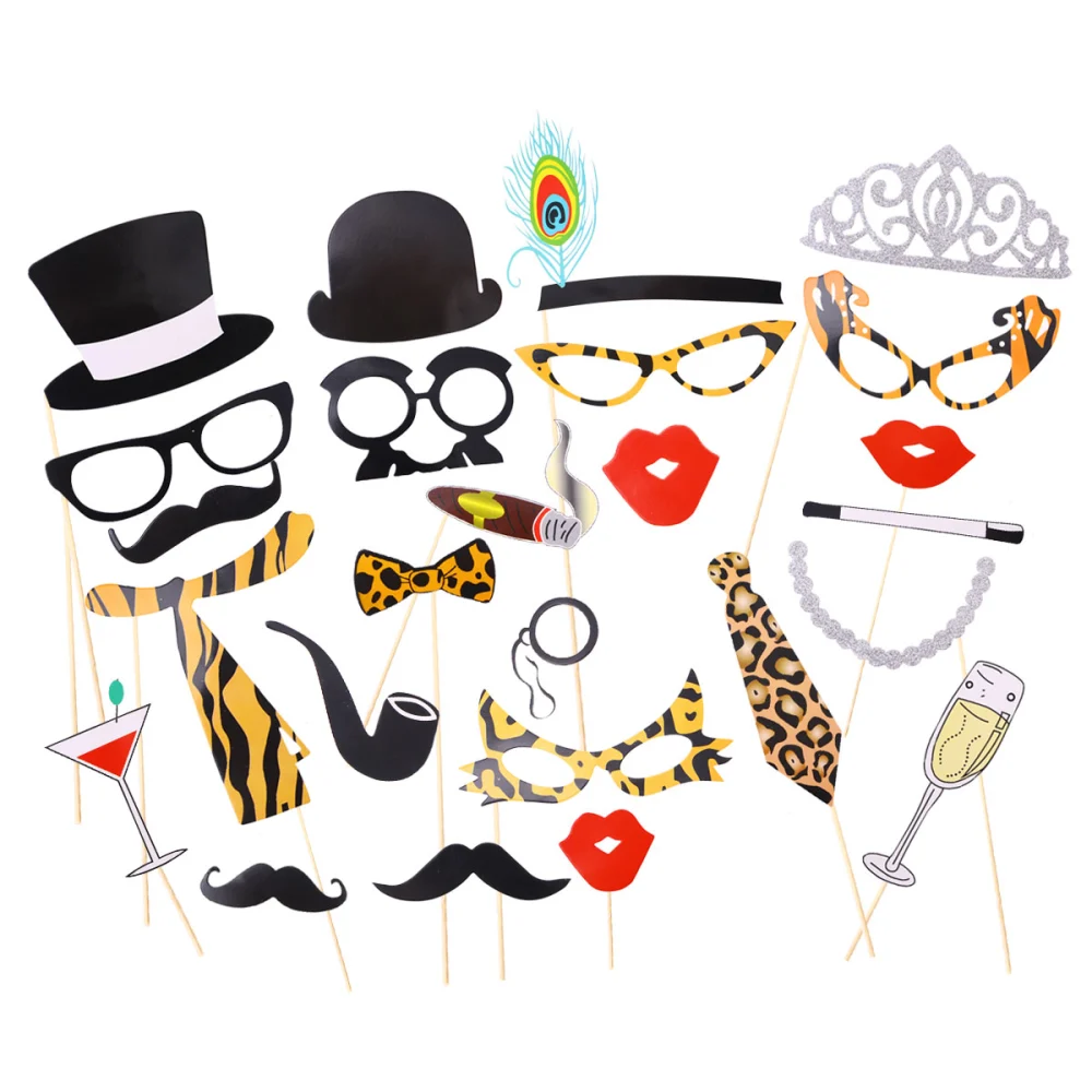 25pcs Wedding Photo Booth Props Bow Tie Leopard Design Photobooth Kits Dress Up Decoration Party Supplier