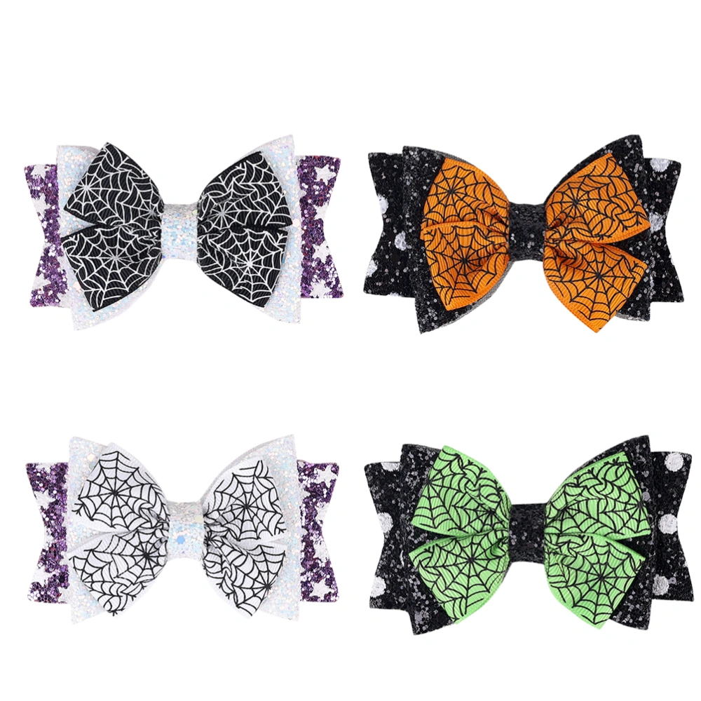 4pcs Halloween Hair Hairpins Faux Leather Bowknot Barrettes Hair Accessories