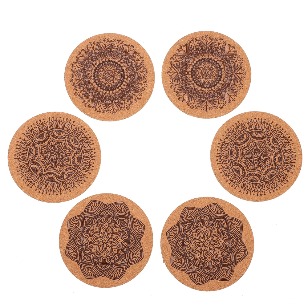 6pcs Mandala Round Cork Coasters Cup Mats Cup Pads for Home (Assorted Color)