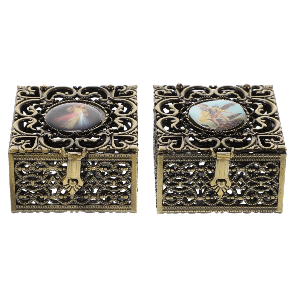 2Pcs Zinc Alloy Jewelry Cases Box Small Container For Earring Necklace Bracelets