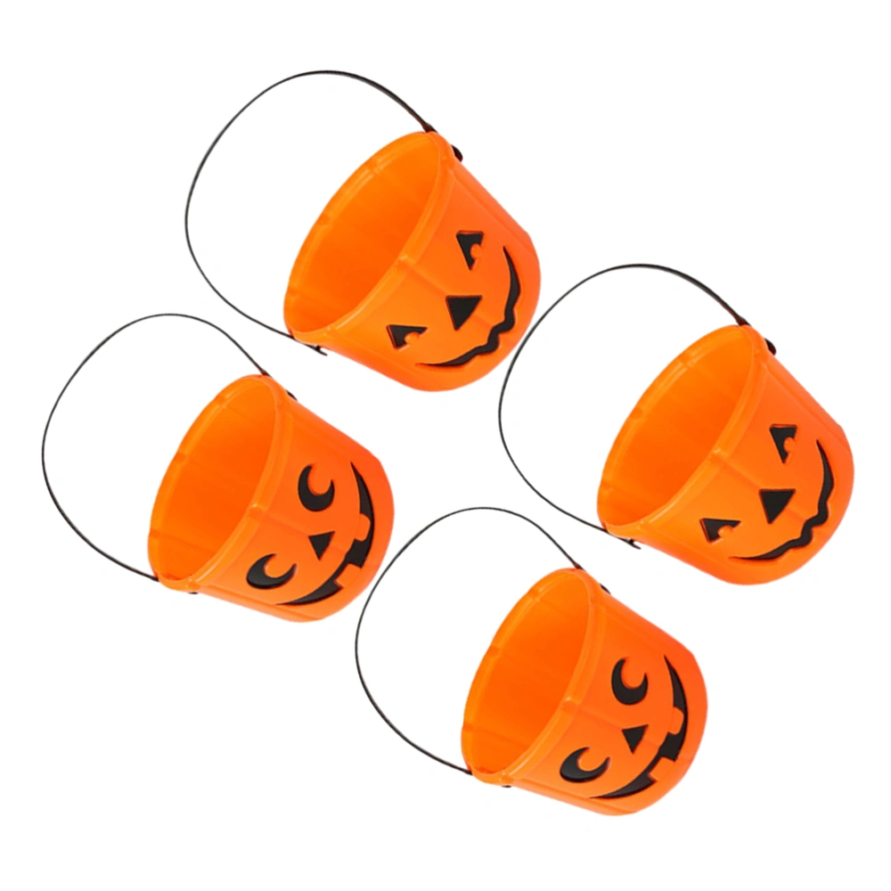 4Pcs Pumpkin Modeling Candy Bucket Halloween Handheld Bucket Treat Holder Orange