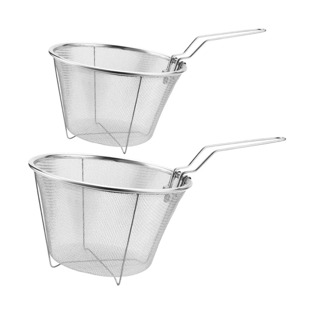 2pcs Frying Baskets Kitchen Stainless Steel Fry Baskets Folding Strainers (Silver)