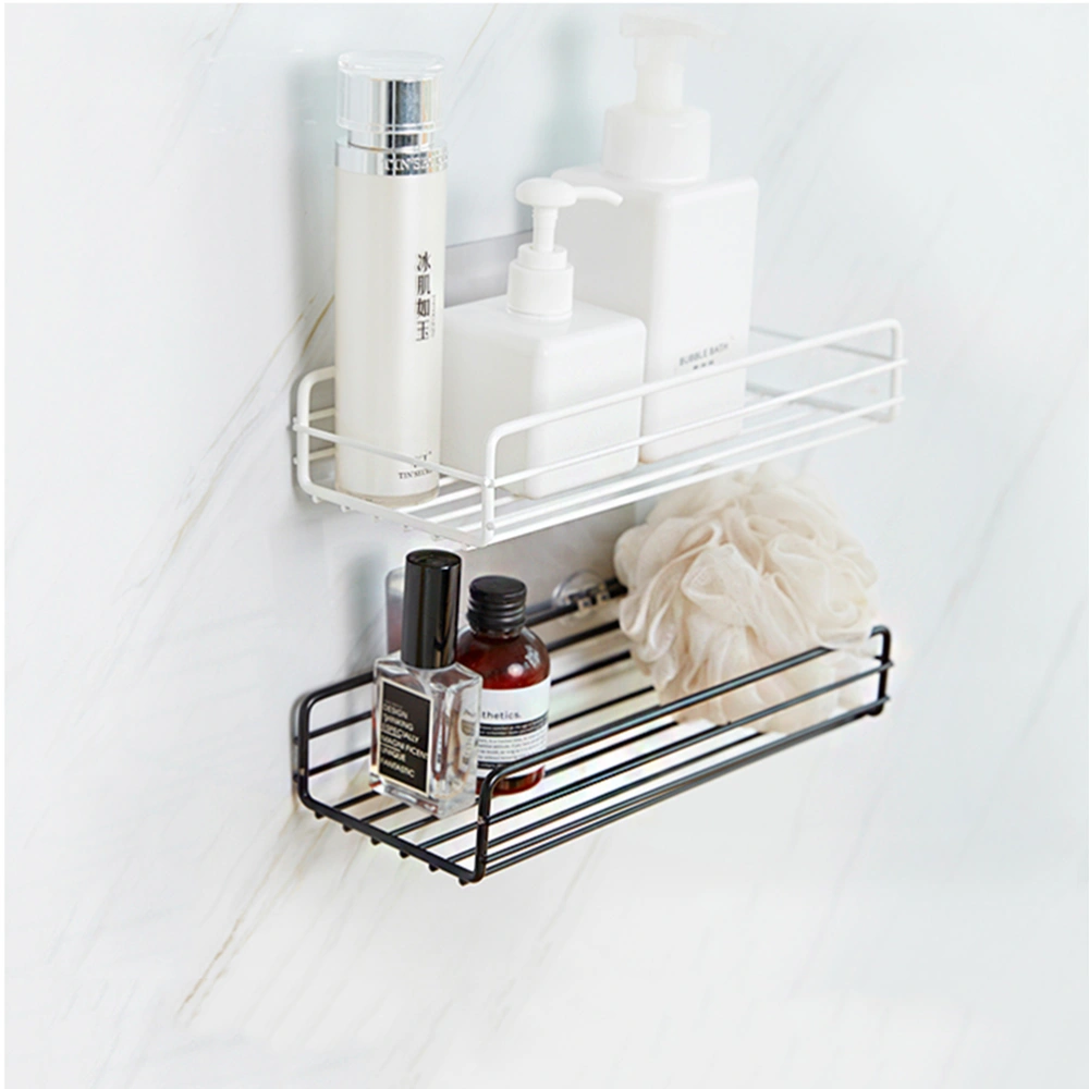 2pcs Bathroom Iron Storage Rack Free of Punch Shelves Shower Gel Hanging Frame (White with Sticker, Black with Sticker)