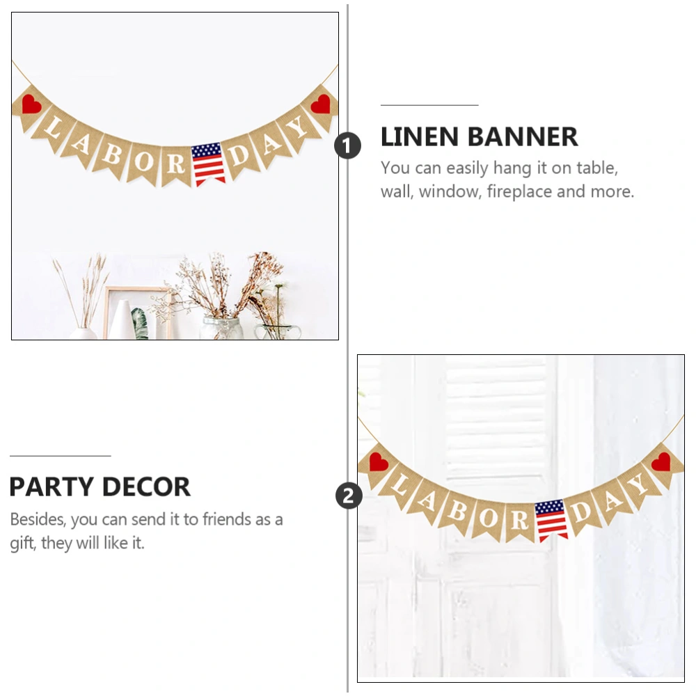 1pc Labor Day Linen Banner Party Decorative Garland Party Supplies Home Decor