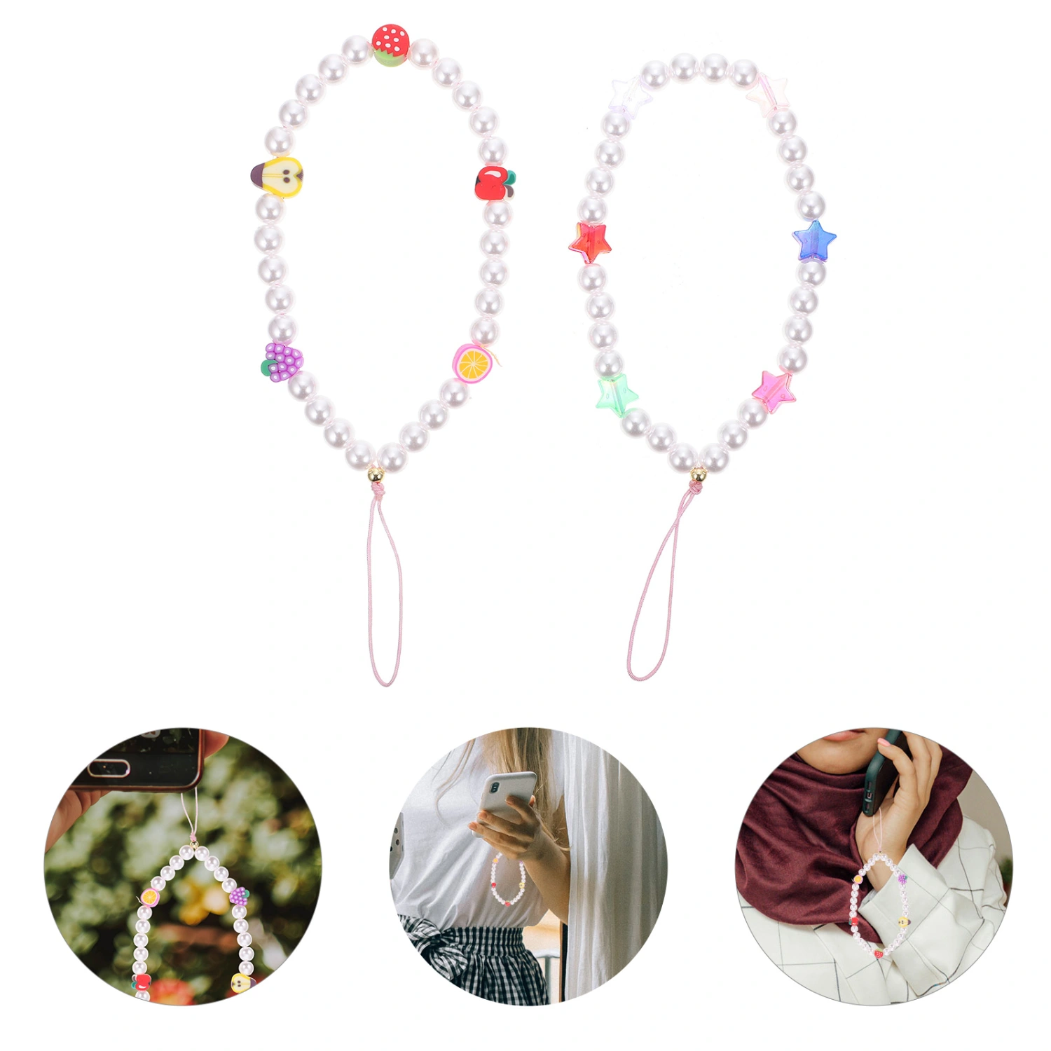 2pcs Mobile Phone Anti-lost Pearl Chains Mobile Phone Hanging Chains Decors