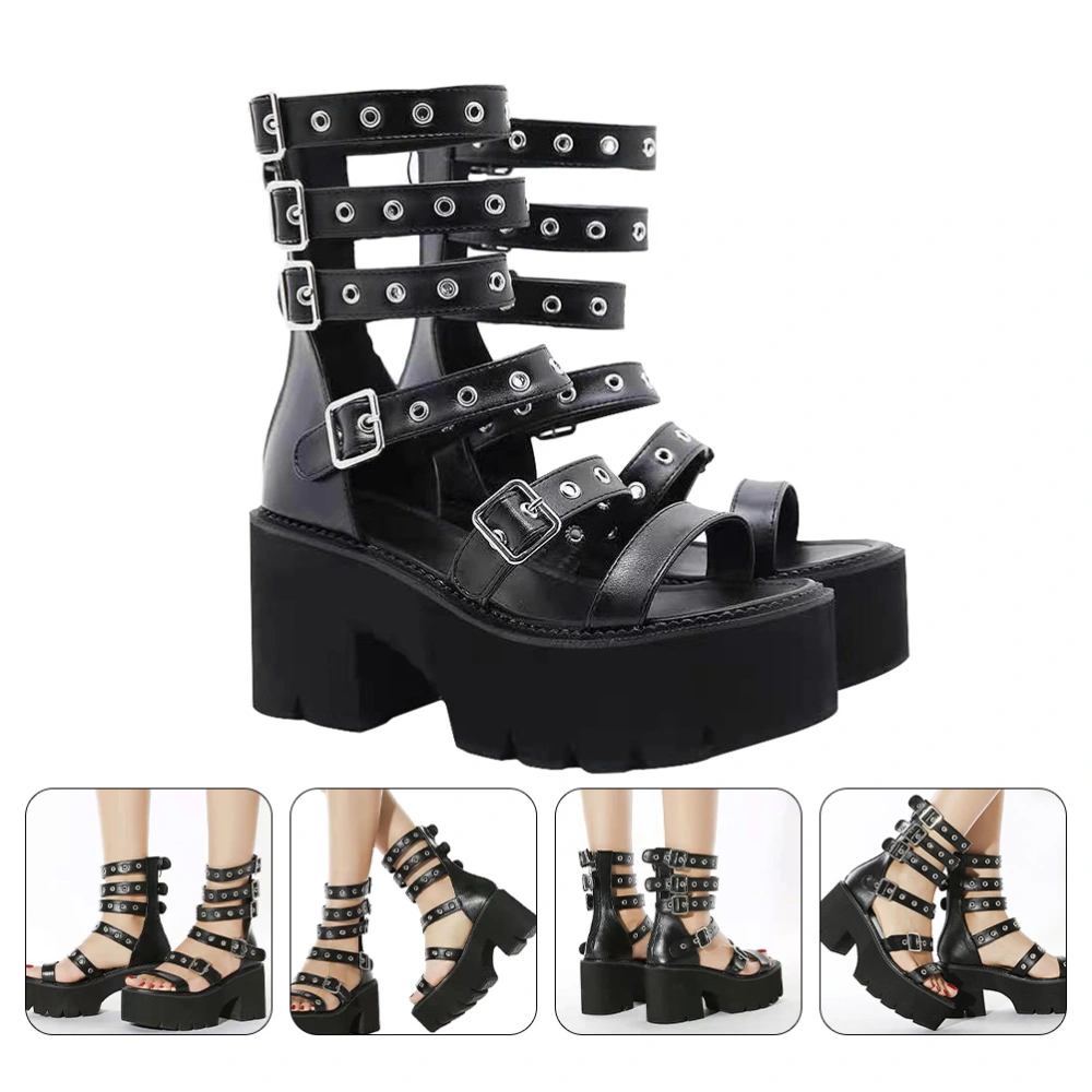 1 Pair Thick Bottom Sandals Stylish Sandals Stylish Female Footwear (Black)