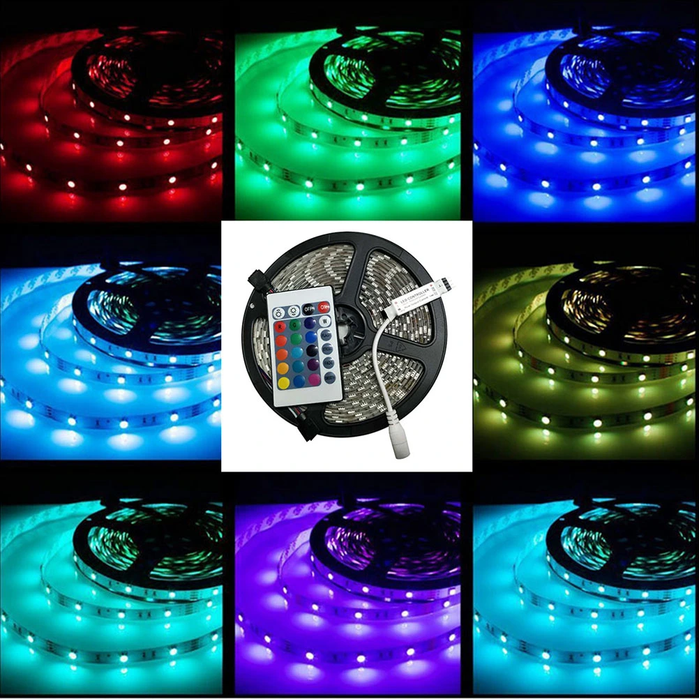 5M Waterproof LED Strip Lights SMD 5050 RGB Light Strip with 24-Key Remote Controller for Party Christmas Decoration