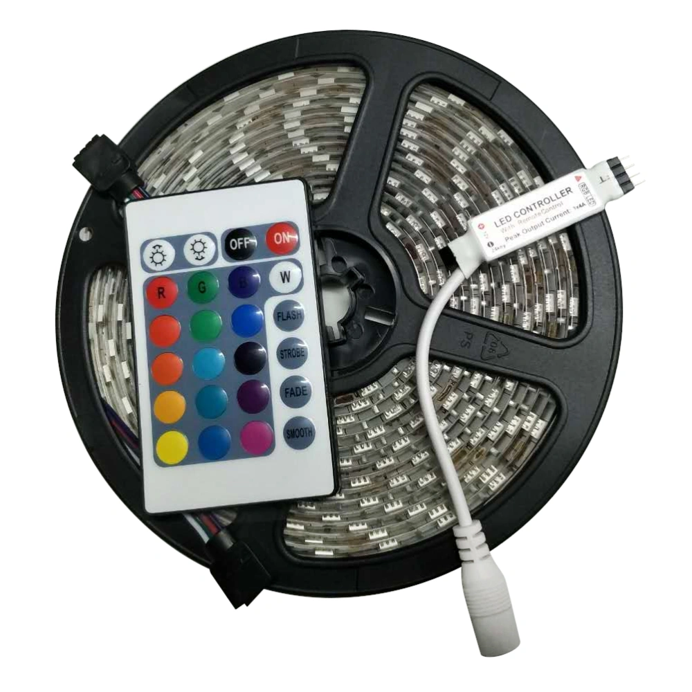 5M Waterproof LED Strip Lights SMD 5050 RGB Light Strip with 24-Key Remote Controller for Party Christmas Decoration