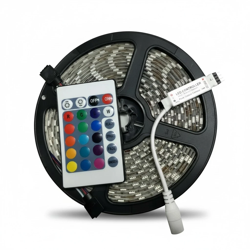 5M Waterproof LED Strip Lights SMD 5050 RGB Light Strip with 24-Key Remote Controller for Party Christmas Decoration
