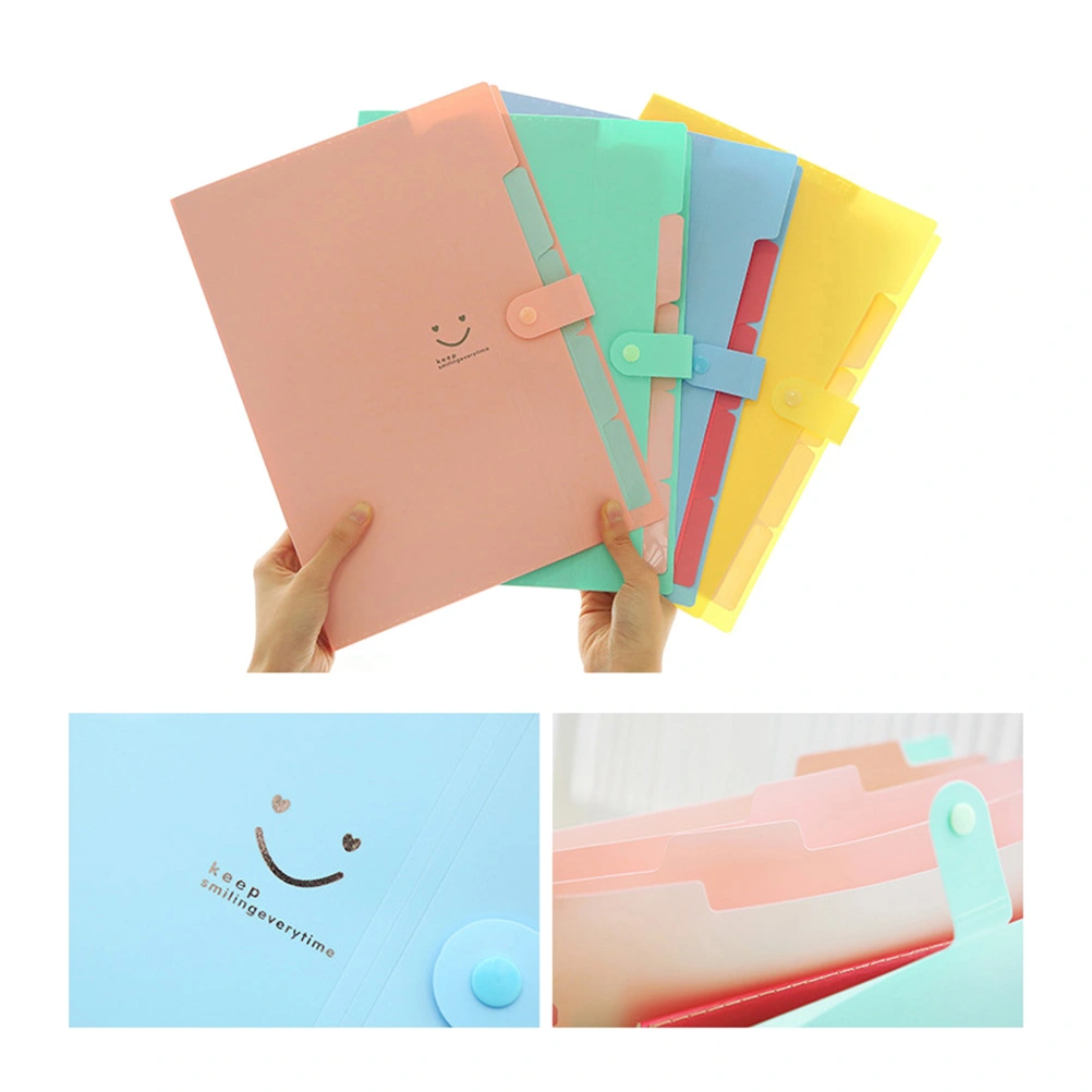 5 Pockets Plastic Expanding File Folders A4 Letter Size Snap Closure Accordion Folder Paper Document Organizer Set (Sky-Blue)