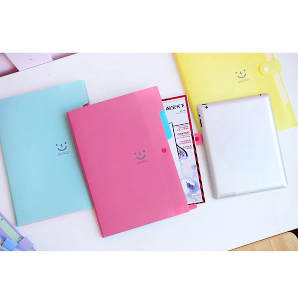 5 Pockets Plastic Expanding File Folders A4 Letter Size Snap Closure Accordion Folder Paper Document Organizer Set (Sky-Blue)