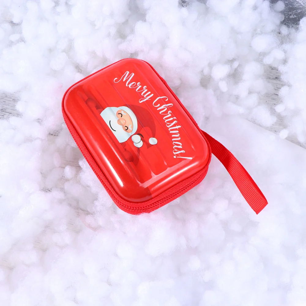 Christmas Mini Zipper Coin Bag Case Pocket Box Santa Small Hard Change Key Pouch Purse Holder Organizer for Earphone Data Cable (Random Pattern)