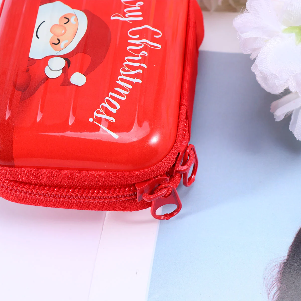Christmas Mini Zipper Coin Bag Case Pocket Box Santa Small Hard Change Key Pouch Purse Holder Organizer for Earphone Data Cable (Random Pattern)