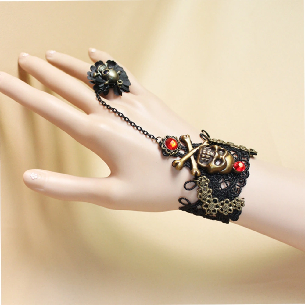 Pirate Skull Hand Chain Black Lace Lady Bracelet Halloween Party Accessories