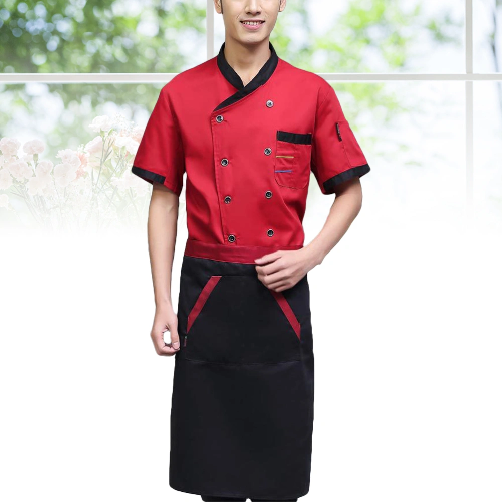 Fashionable Chefs Apparel Unisex Short Sleeve Chef Basical Chef Summer Uniform M (Wine Red)