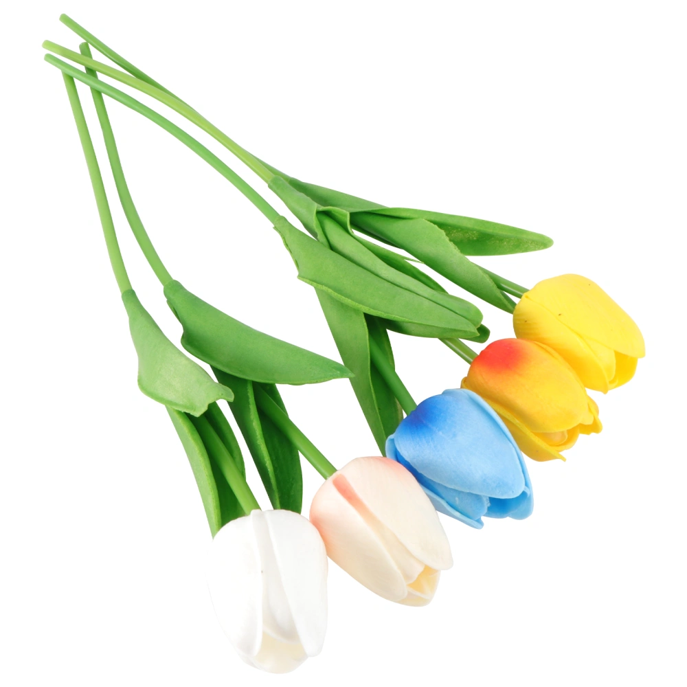 5pcs Fake Tulips Desktop Flower Ornament Artificial Wedding Tulips(Random Color)