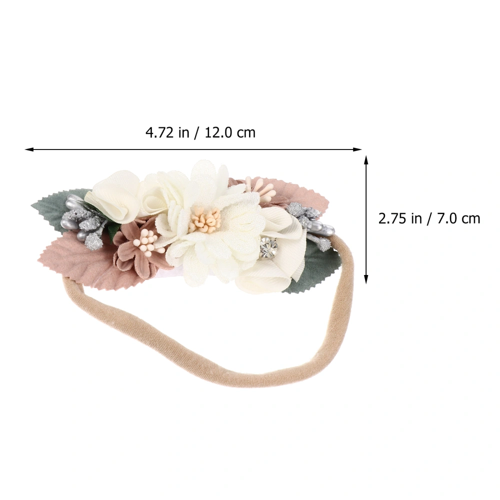 3Pcs  Baby Hundred Days Photo Headbands Pearl Flower Hairbands (Pink, Beige)