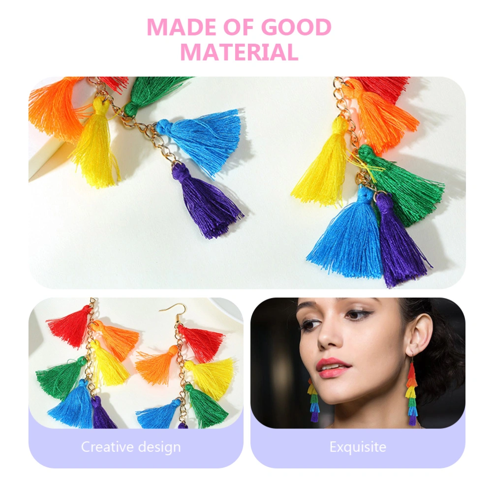 2 Pairs Colorful Layered Tassel Earrings Bohemian Tiered Tassel Dangle Drop Earrings