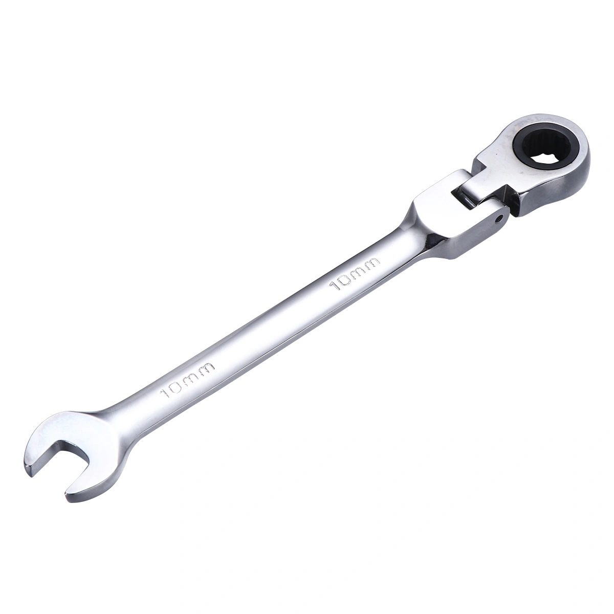 10mm Dual Heads Ratchet 180 Degree Flexible Pivoting Head Adjustable Combination Dicephalous Wrench Spanner (Silver)