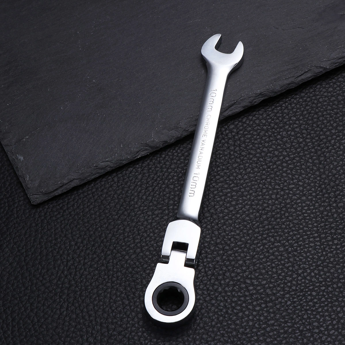 10mm Dual Heads Ratchet 180 Degree Flexible Pivoting Head Adjustable Combination Dicephalous Wrench Spanner (Silver)