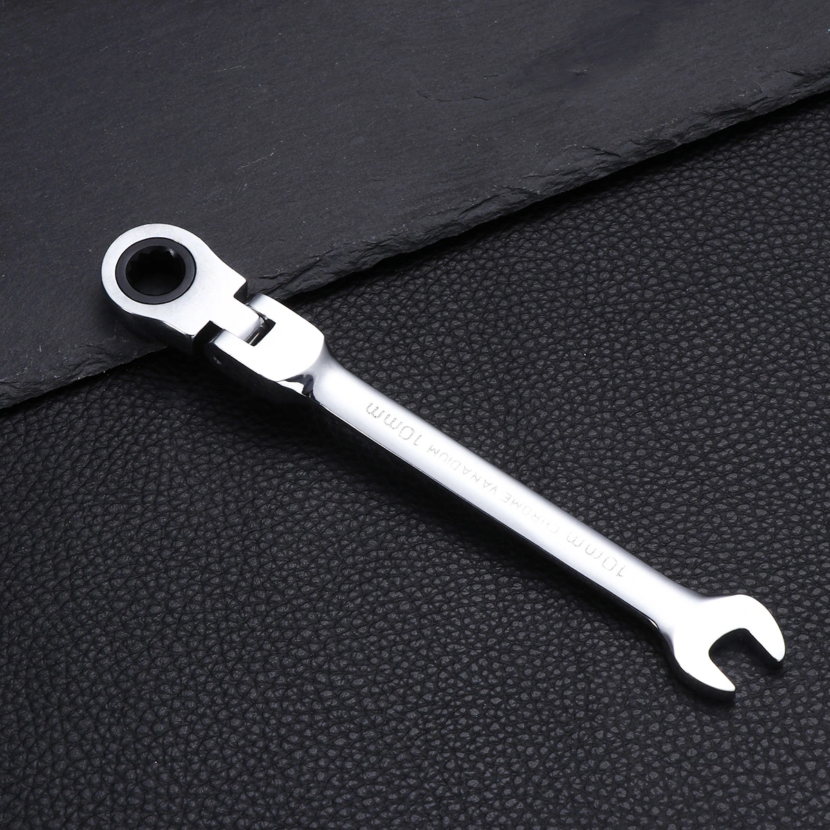 10mm Dual Heads Ratchet 180 Degree Flexible Pivoting Head Adjustable Combination Dicephalous Wrench Spanner (Silver)
