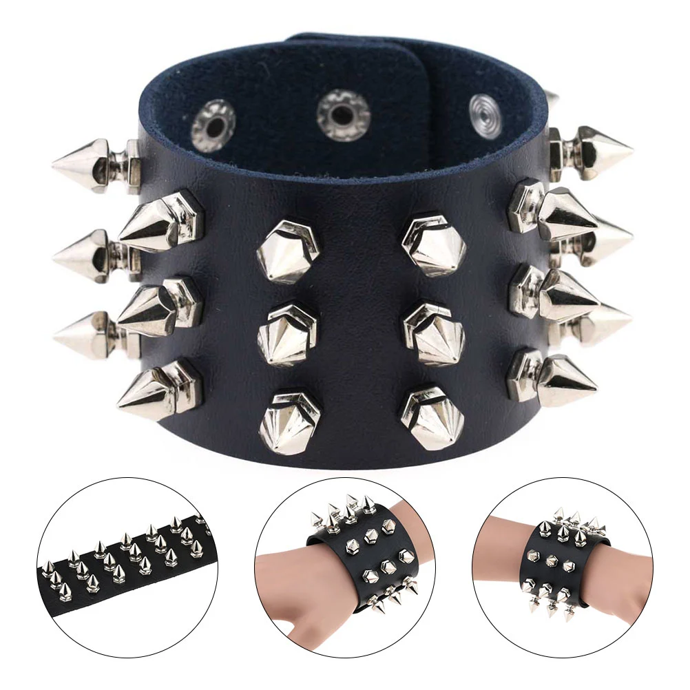 Punk Style Bracelet Alternative Bangle Three Row Cuspidal Spikes Wristband