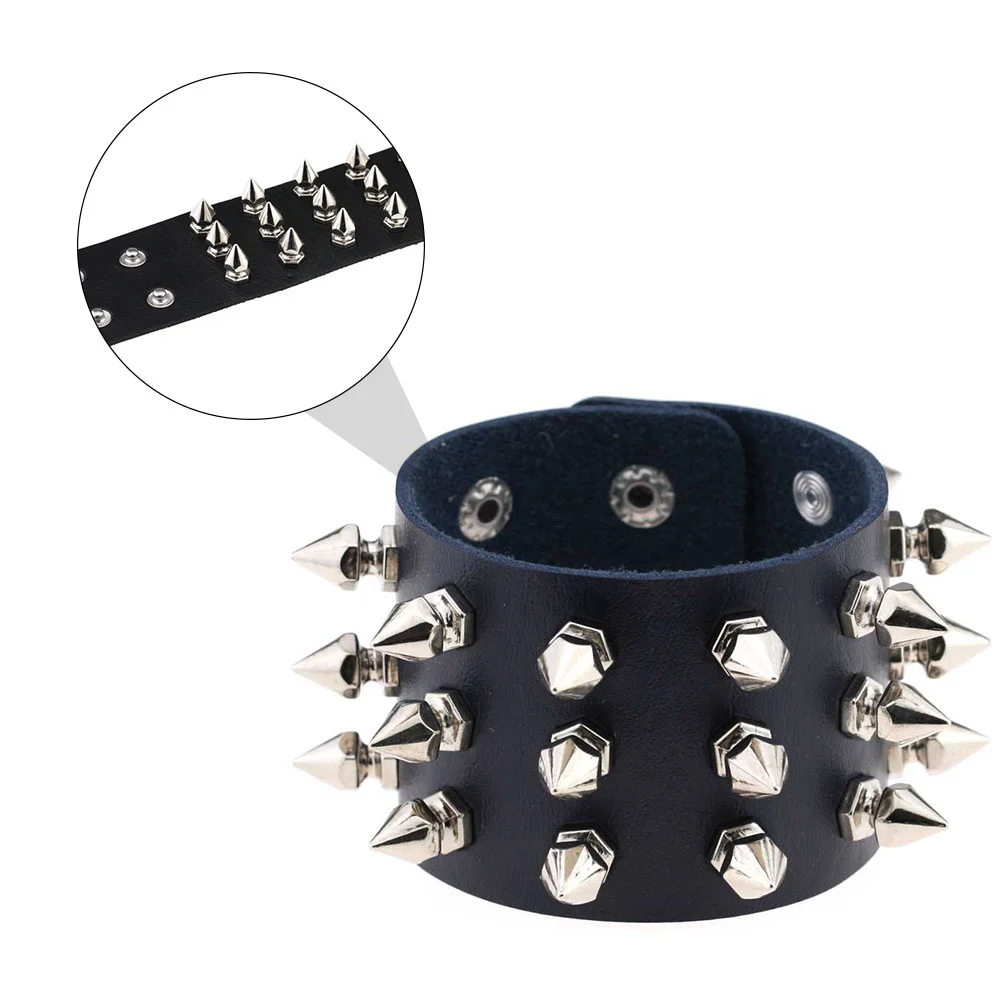 Punk Style Bracelet Alternative Bangle Three Row Cuspidal Spikes Wristband