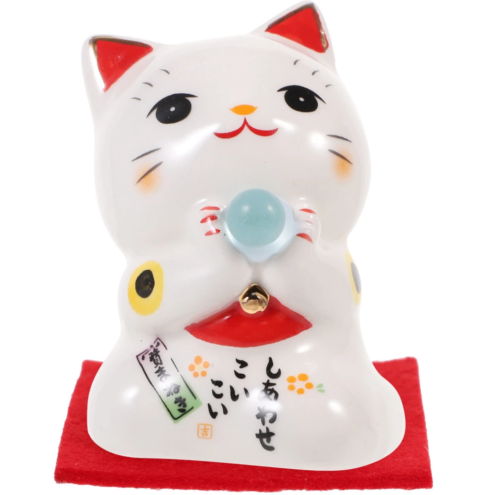 1Pc Adorable Fortune Cat Adornment Ceramic Fortune Cat Ornament Household Decor