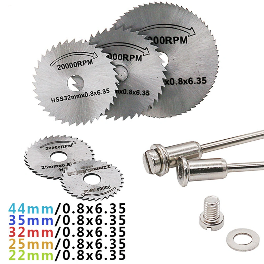 5 Pcs Mini HSS Cutting Wheel Cut Off Dics Circular Slices 22mm 25mm 32mm 35mm 44mm Crosscut Slices with 2 Pcs Rod