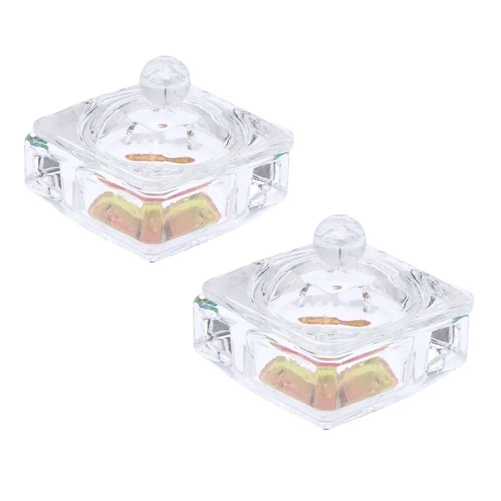 2pcs Nail Art Glass Crystal Cup Mini Octagon Glass Small Crystal Glass Tiny Cup with Lid for Nail Salon (Hexagonal)