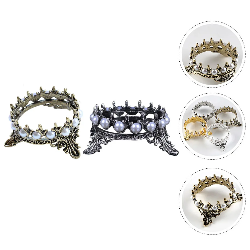 2PCS Nail Art Pen Brush Holder Classic Crown Pearl Manicure Pen Rack Decor