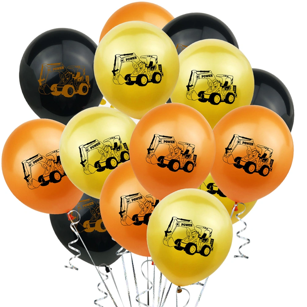 24pcs 12 Inches Excavator Construction Vehicle Printing Balloons Set Birthday Party Supplies Latex Balloons Party Decoration Without Ribbon(Golden+Orange+Black, 8pcs for Each Color)