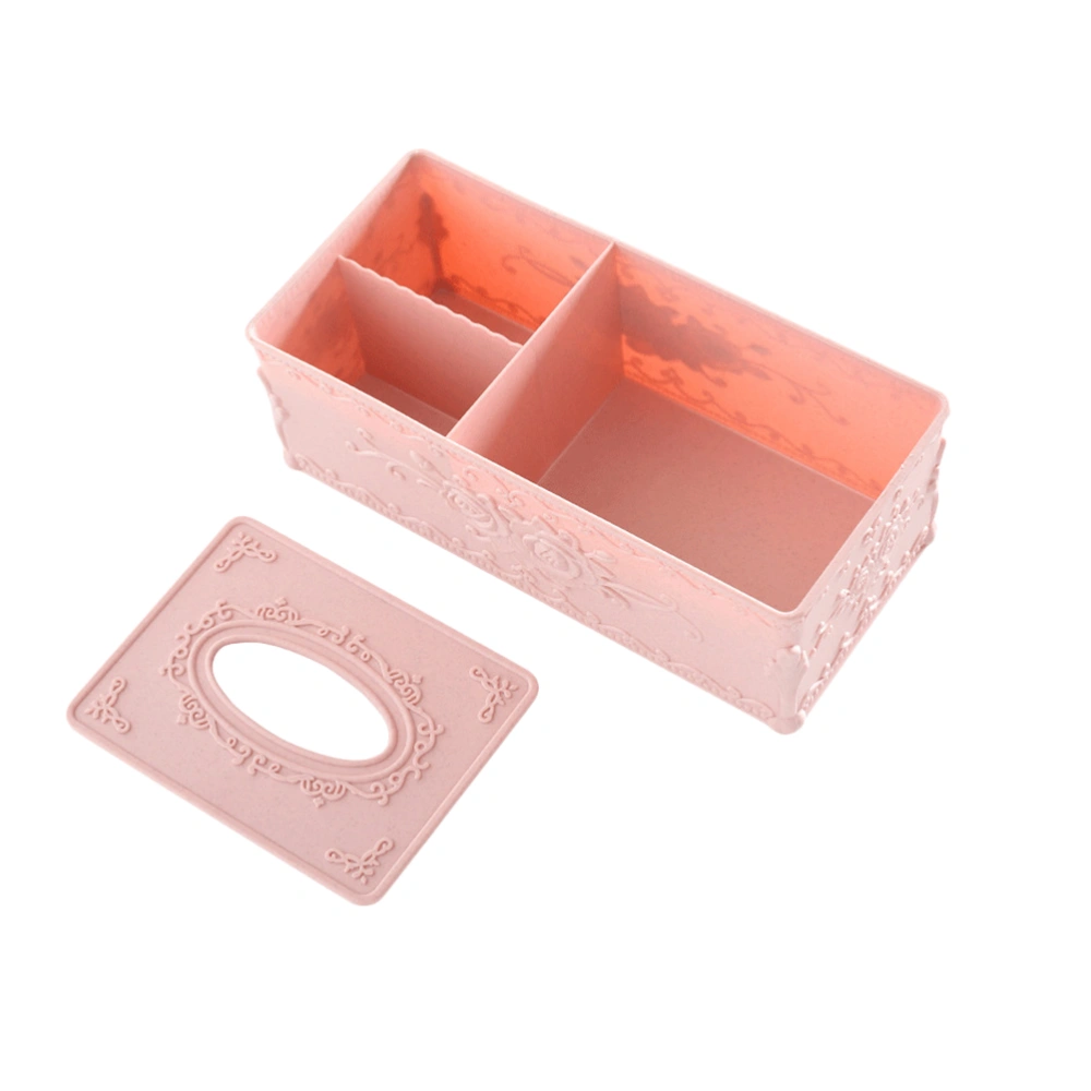 Plastic Multifunction Tissue Boxes Desktop Carving Napkin Box Organize Holder for Home Office (Pink)