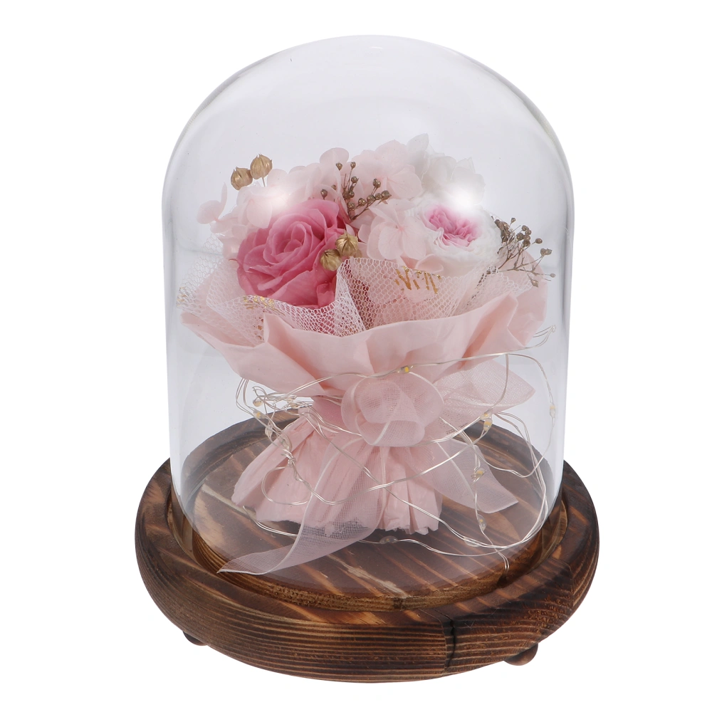 1pc Valentine's Day Gift Preserved Flower Glass Cover with LED Light Ornament