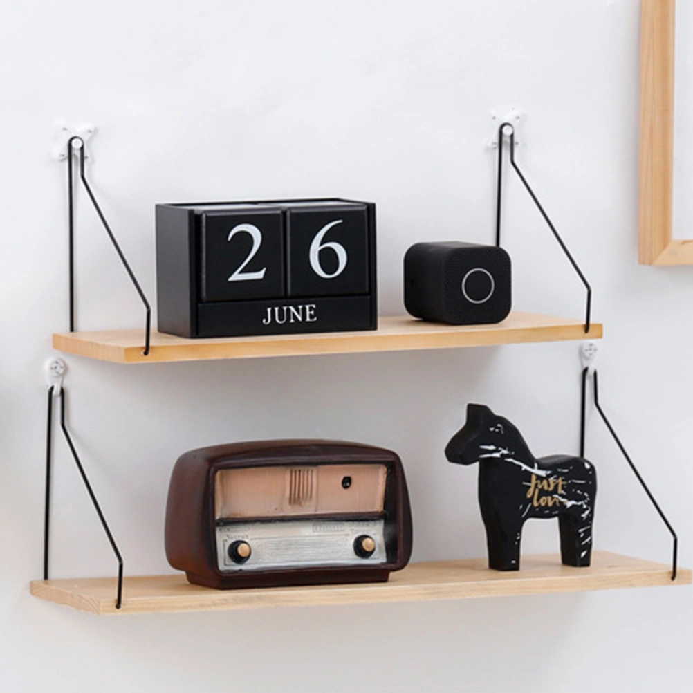 Wood Organizer Simple Hanging Wall Storage Shelf for Home Store Hotel (Large Size, Beige)