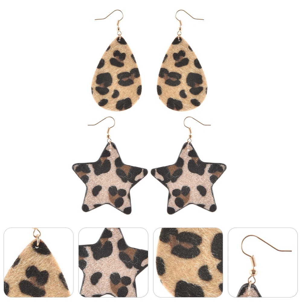 2 Pairs Leopard Earrings Round Shape Star Earrings Girl Ear Drop Ear Jewelries