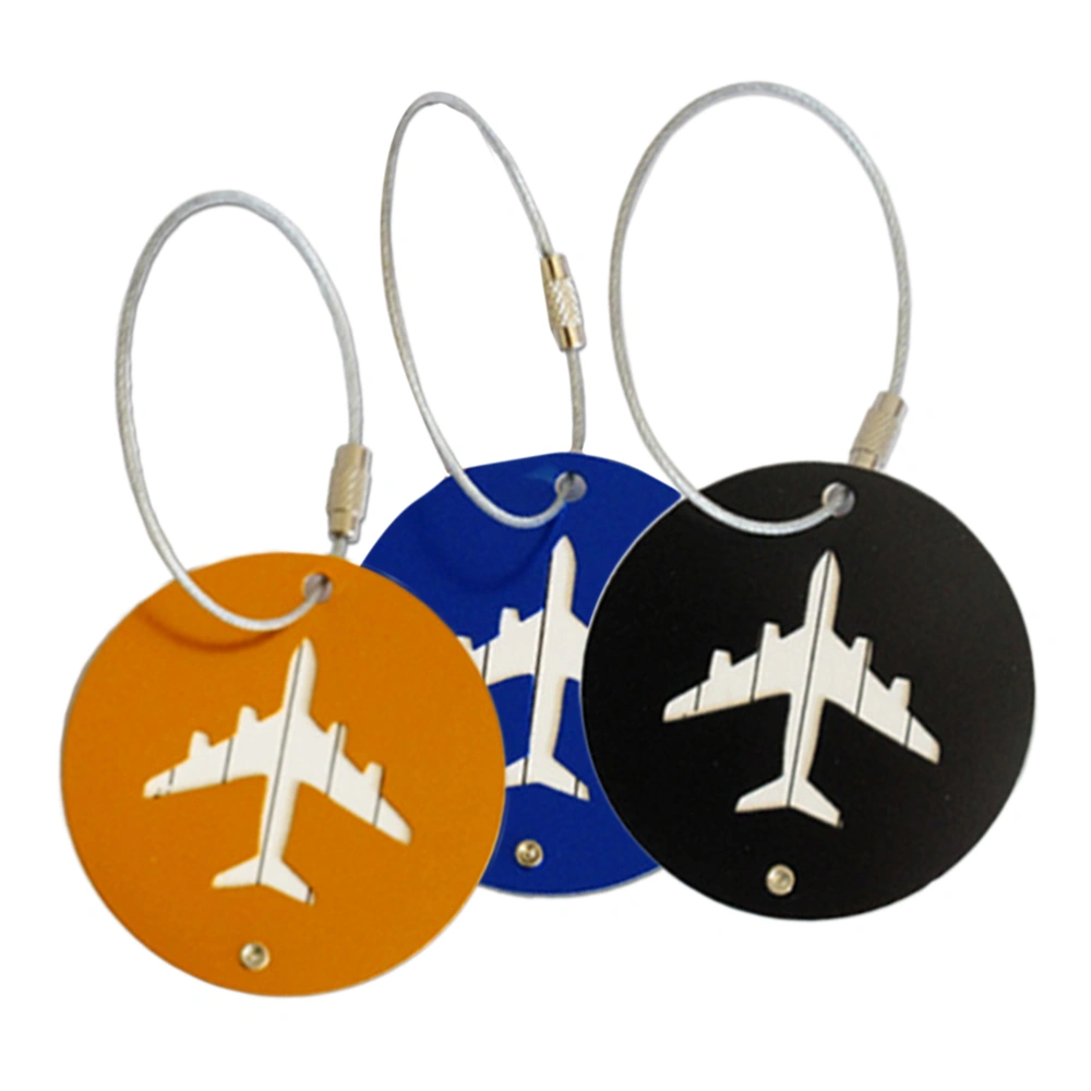 3pcs Aluminum Luggage Tags Multicolour Fashion Baggage Tag Handbag Tag for Travel Suitcase Airplane Pattern (Black, Golden and Blue)