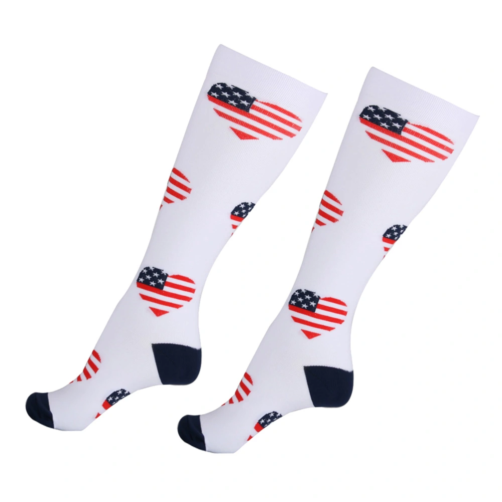 1 Pair White American Flag Printing Long Stocking Outdoor Stockings Knee High Socks Sports Tube Socks Dress Up Props- Size L/XL