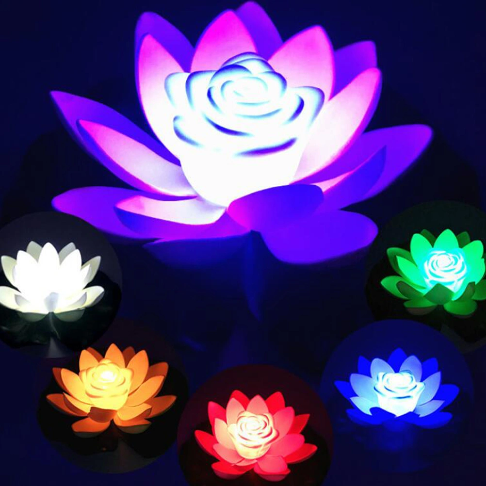 3Pcs Water Floating Lotus Light Romantic Wishing Light Water Lantern Flower Shaped Pool Light Buddha Light With Batteries (Yellow, Blue, Gradient Color)