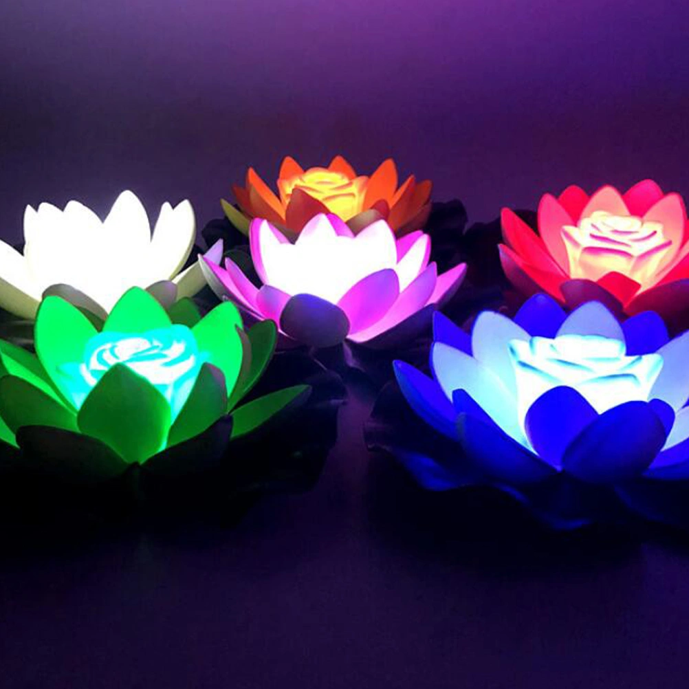 3Pcs Water Floating Lotus Light Romantic Wishing Light Water Lantern Flower Shaped Pool Light Buddha Light With Batteries (Yellow, Blue, Gradient Color)