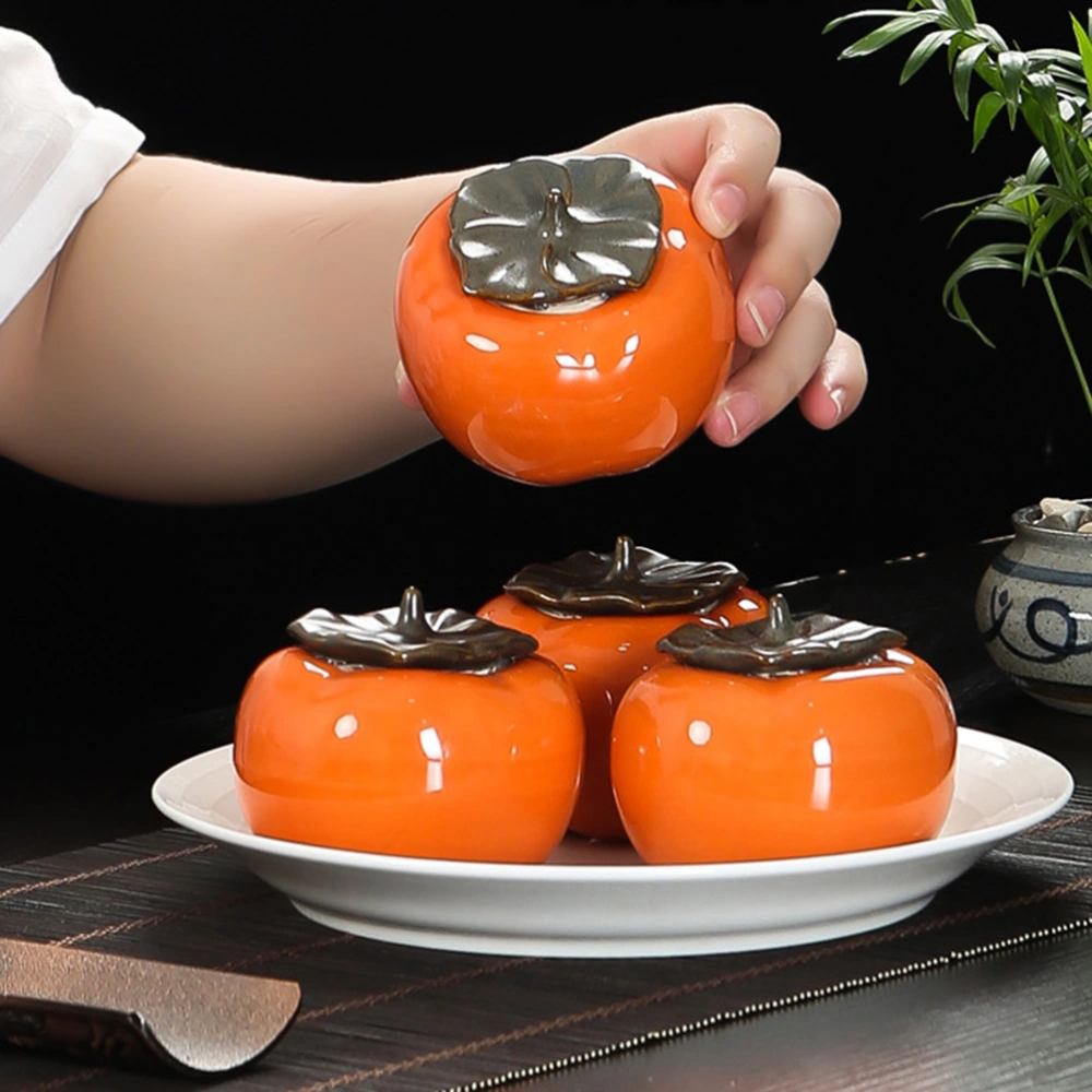 Creative Ceramic Tea Can Small Persimmon Shape Storage Container Sealed Canister for Loose Tea