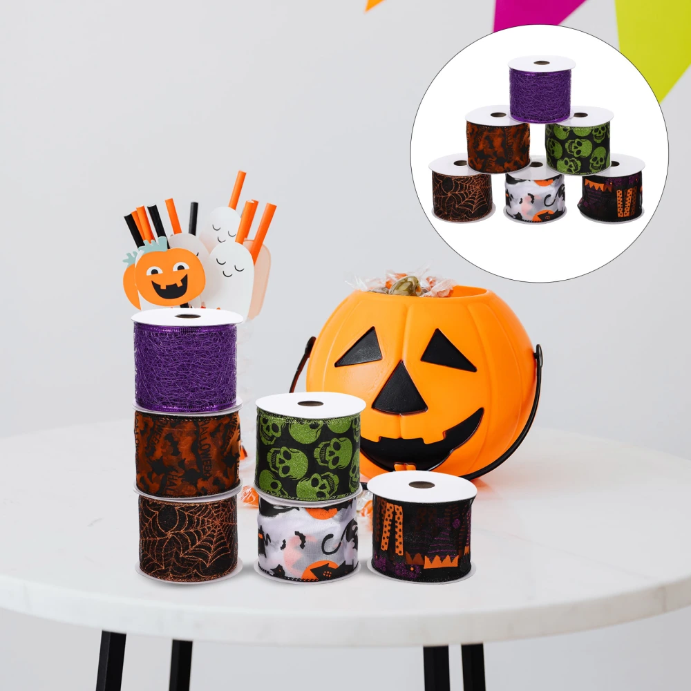 6 rolls of Halloween Wired Edge Ribbons Decorative Ribbons DIY Crafts Ribbons