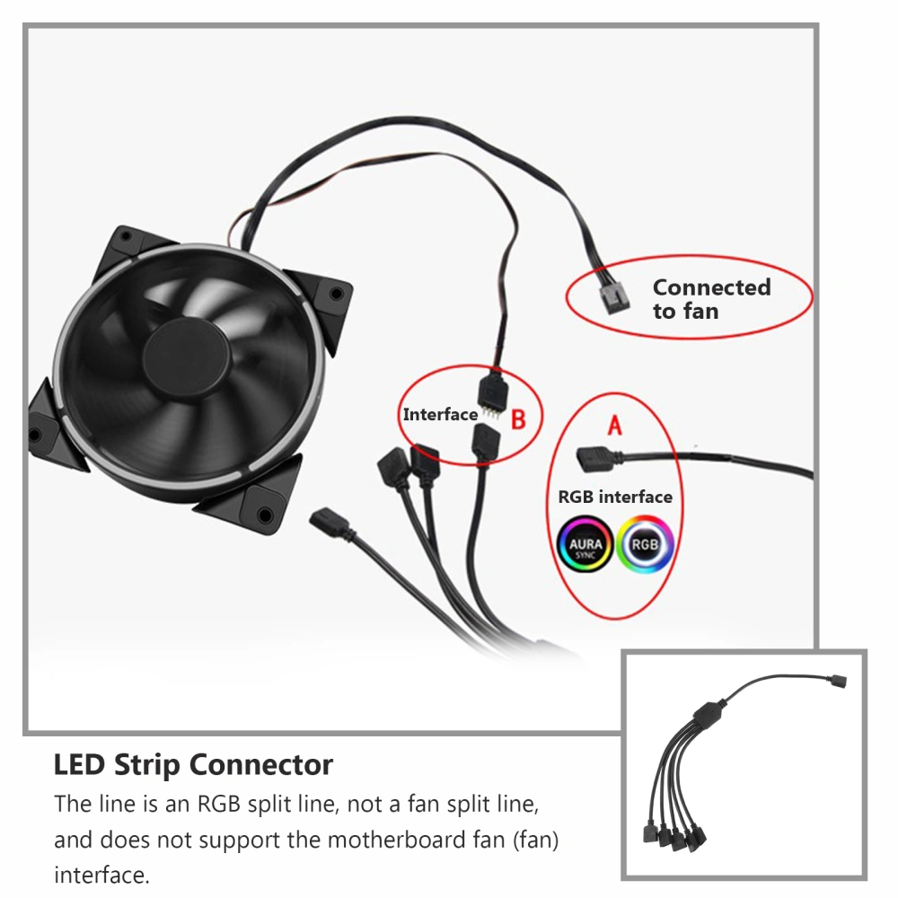 LED Splitter Cable 5-way 4pin ARGB Extension Connector Cord for Chassis