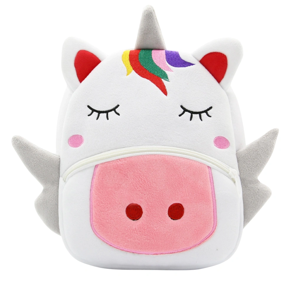 Children's Cartoon Animal Unicorn Reduced Plush Backpack Backpack Zoo Series Backpack (White Animal Unicorn)