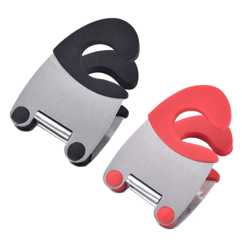 2pcs Stainless Steel Spoon Holder Anti-scald Rubber Pot Clip Kitchen Gadget Spoon Rest (Red+Black)