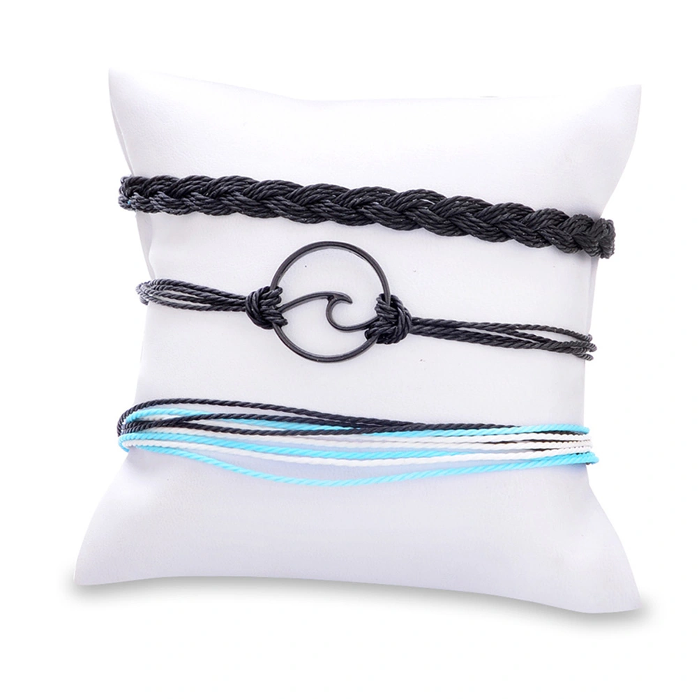 3pcs Multi-layered Braided Bracelets Thin Chain Fabric Bracelets with Adjustable Extender