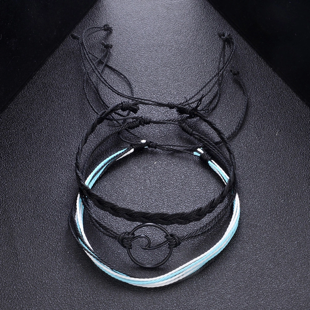 3pcs Multi-layered Braided Bracelets Thin Chain Fabric Bracelets with Adjustable Extender